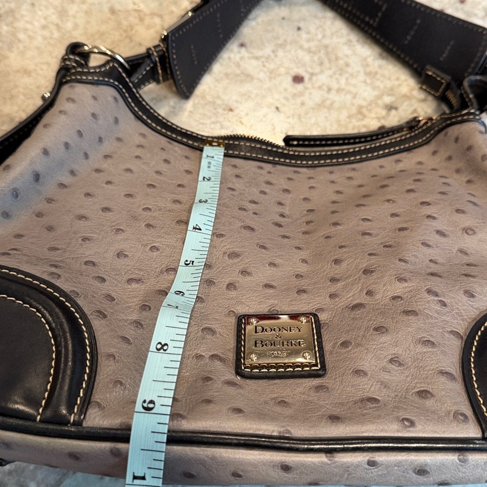 Dooney & Bourke gray and Black Ostrich-Embossed Shoulder Bag - Picture 7 of 9